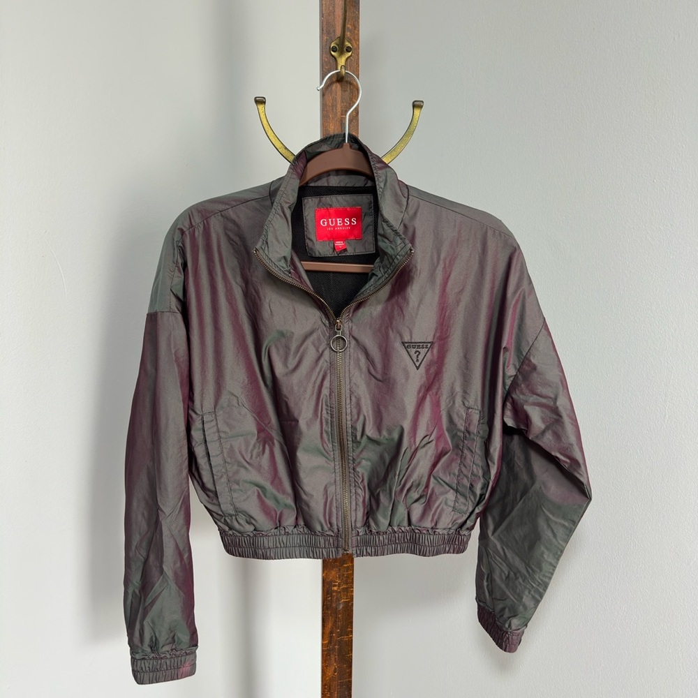 Guess Gray Bomber Jacket Lightweight Sporty Design